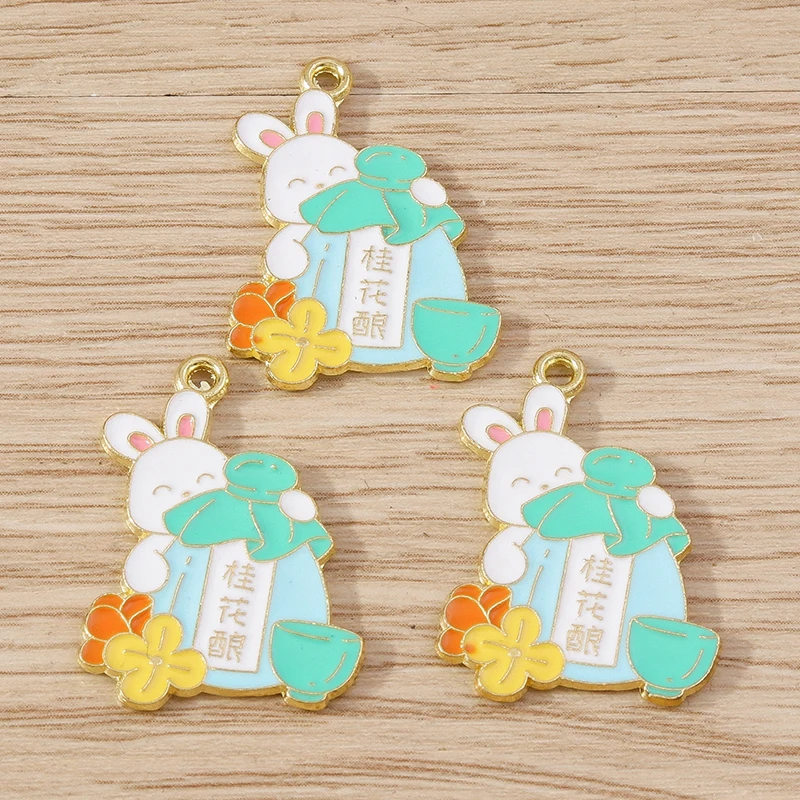 10 Stück Mix Cartoon Tier Kaninchen Charms Emaille Mid-Autumn Festival Charms Anhänger für Schmuckherstellung DIY Ohrringe Halsketten Geschenk – Detail 19