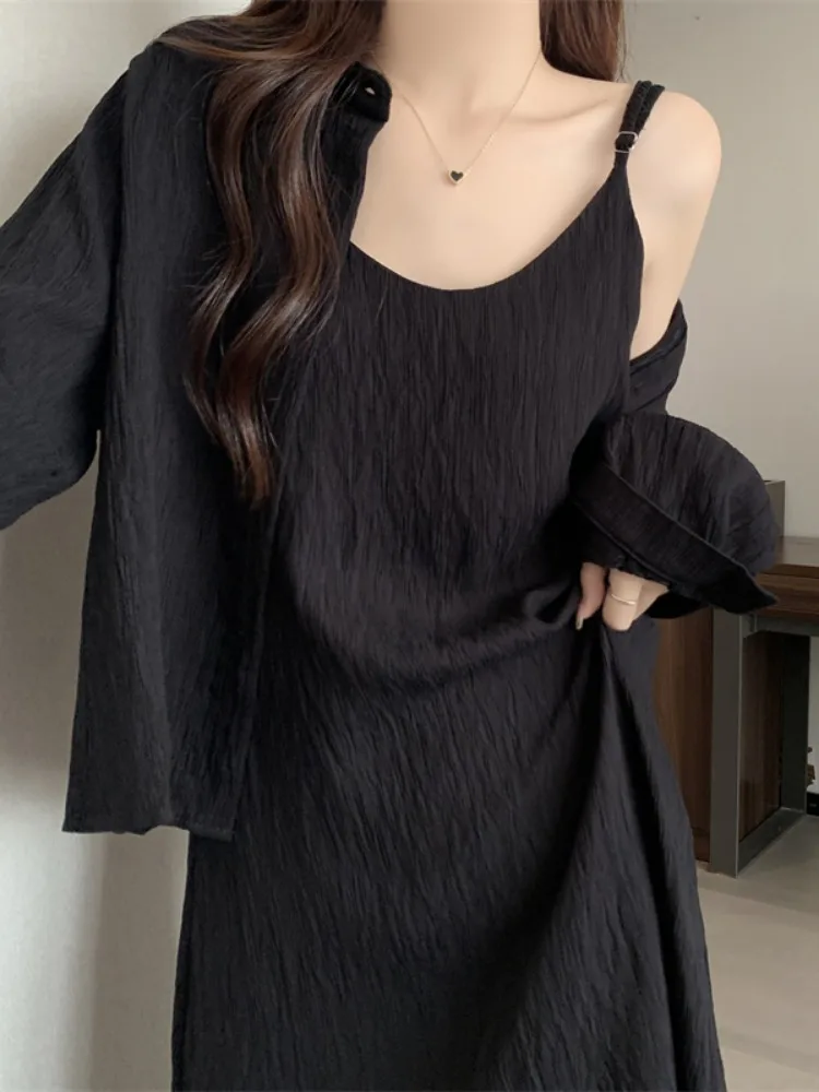 

Solid Color Women's Camisole Dress Summer Fashion Korean Version Long Dress Basic Style Casual Loose Retro Elegant Dress