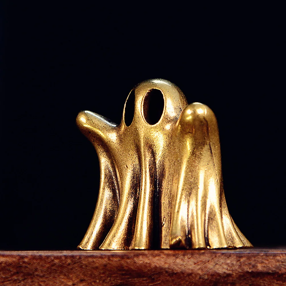Brass Cute Ghost Figurine Retro Funny Wandering Ghost Statue Crafts Collectibles Party Halloween Ornament Tabletop Home Decor