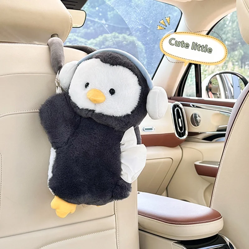 2025 New Party Plush Penguin Paper Towel Box Cute Cartoon Smoking Paper Towel Car Woman Seat Hanging Style - view 3