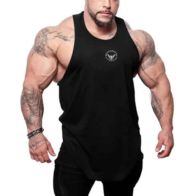 Summer Mens Cotton T-shirts Sleeveless Gym Workout Bodybuilding Running Training Fitness Muscle Singlets Casual Loose Tank Tops