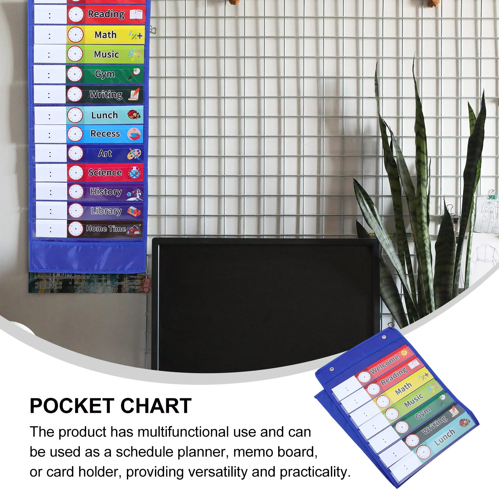 

1Set Daily Schedule Pocket Chart 14 Grids Design Transparent Material Wall Calendar Organizer Pocket Chart
