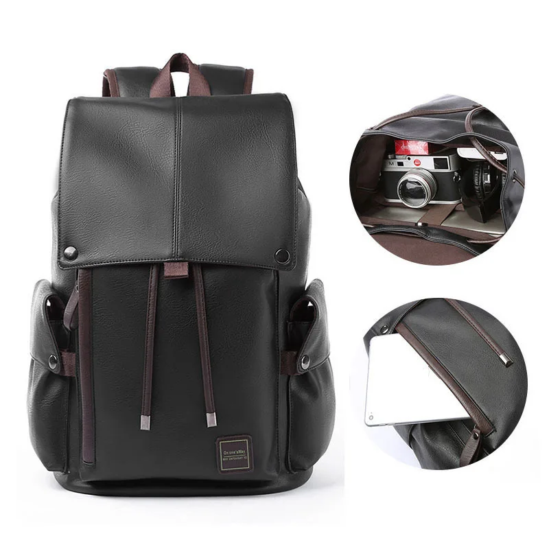 

Leather Men's Backpack Bange For Teenager College School Bag Waterproof with 14" Computer Large Capacity Casual Business Mochila