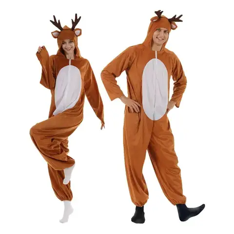 Disfraz de reno de Navidad Unisex para adultos, trajes de Cosplay de alce, pijamas de animales para parejas, traje de fiesta de Carnaval, juego familiar