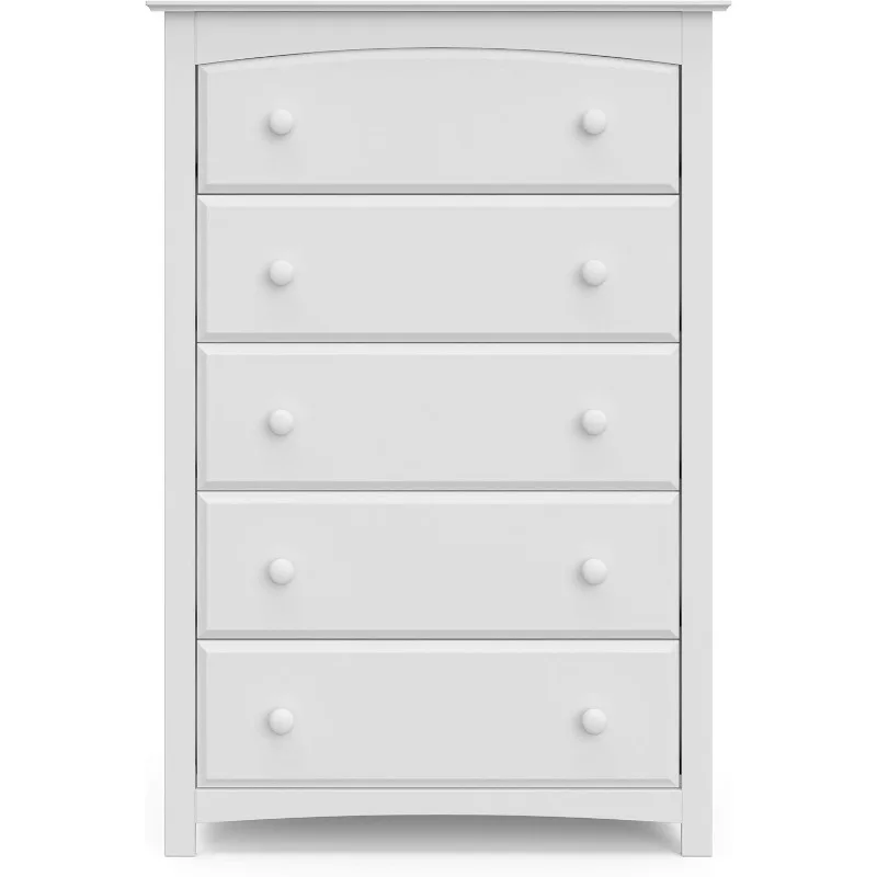 Kenton Branco 5 gaveta cômoda para crianças Quarto, Nursery Dresser Organizer, Peito de gavetas com 5 gavetas