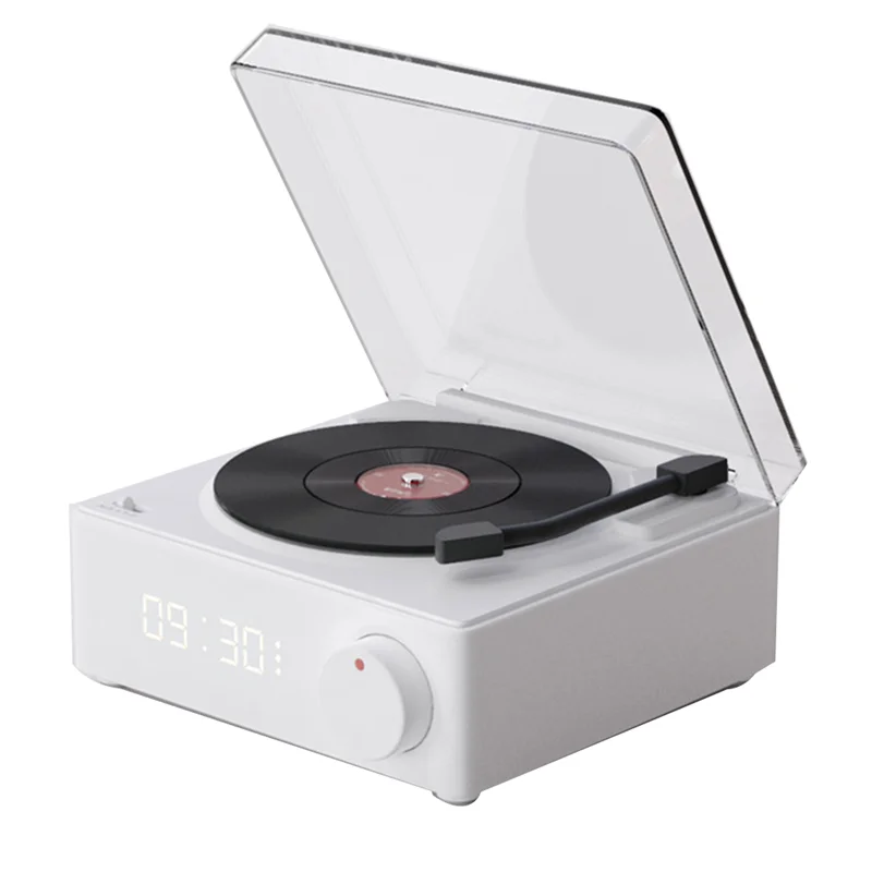 

Multifunctional Bluetooth Speaker Alarm Clock Vinyl Record Player Desktop Sound Box for Room Bedroom-B