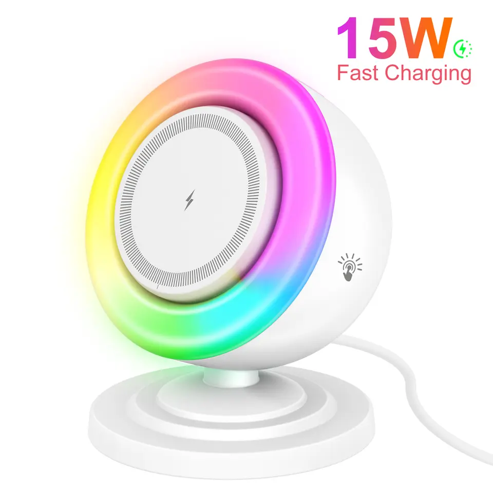 4-in-1 Magnetic Wireless Charging Stand with Bluetooth Speaker, RGB Light, 15W