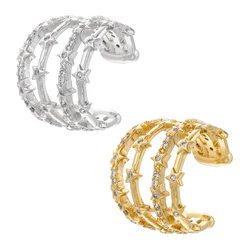 ZHUKOU gold color Ear cuffs adjustable ear clips Cubic zirconia clip on earrings Summer fake piercing earrings wholesale VE833