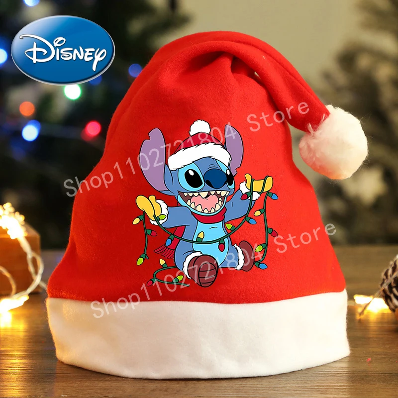 Stitch Disney Christmas Cap Cute Cartoon Print Hat Holiday Party Santa Claus Cosplay Prop Kawaii Anime Festive Decorations Gifts