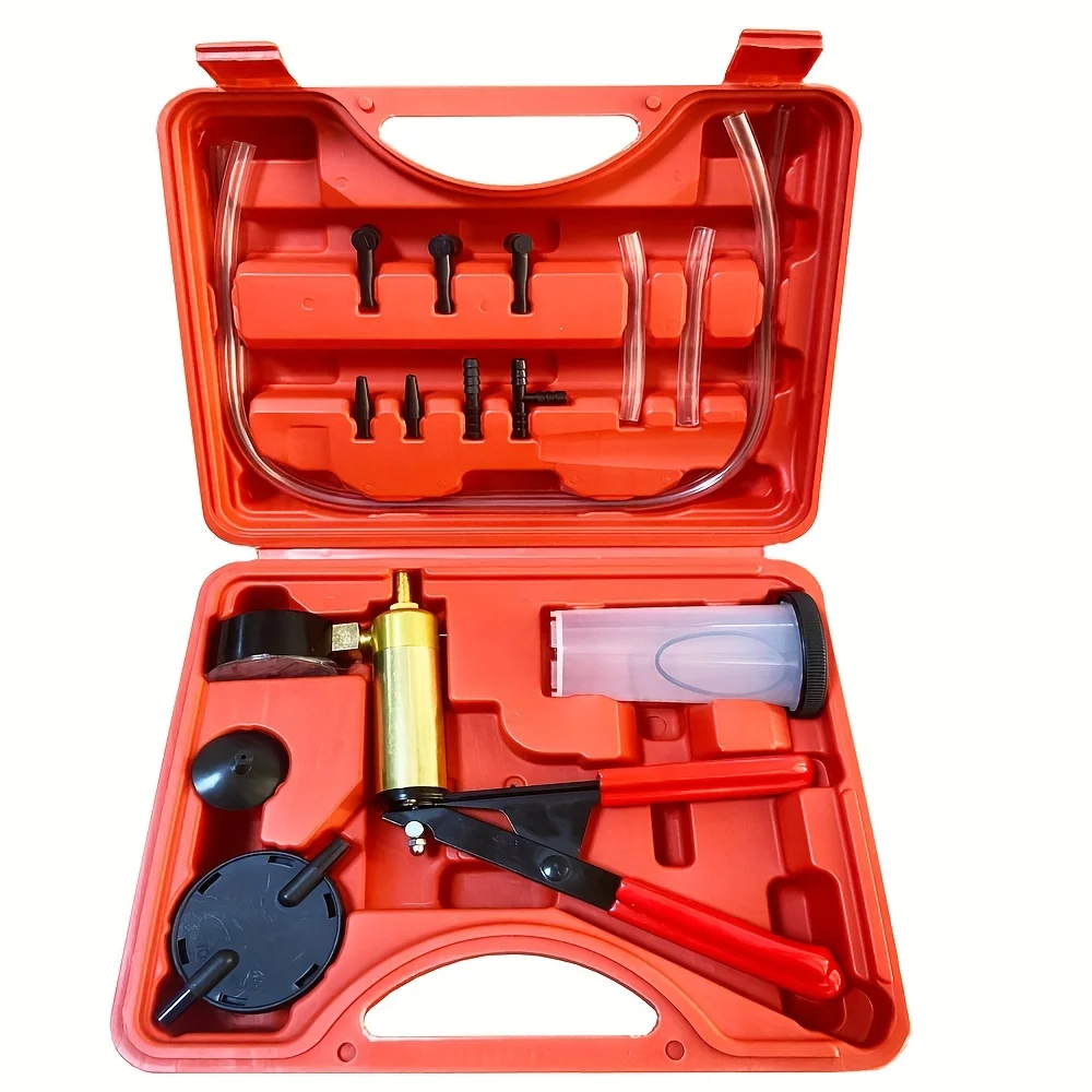 مجموعة أدوات نزيف الفرامل مع مضخة تفريغ يدوية مع محولات قياس مجموعة نزيف سائل الفرامل للسيارات لشاحنة سيارة الدراجة (أحمر) #1