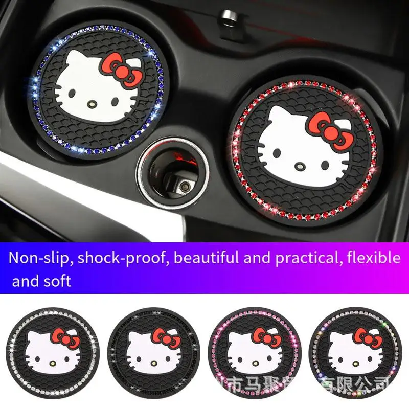 Kawaii Cartoon Vehicle Mounted Rhinestones Coasters Anime Hellokitty Car Interior Accessories Anti-Slip Water Coaster Girl Gift