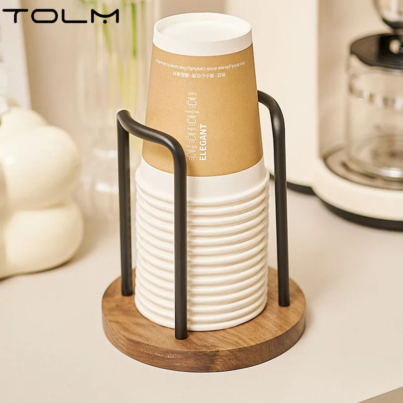 Luxury Walnut Wood Cup Holder Coffee Station Paper Cup Rack For Plastic Cups Storage Milk Tea Organizer Office Disposable Cup