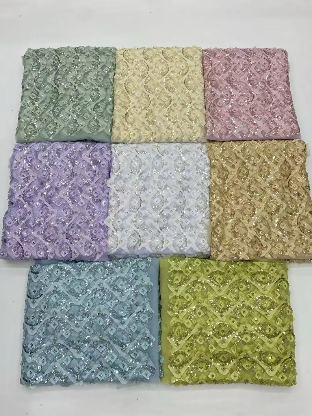 

5 Yards African Mesh Lace Sequin Fabric,For Sewing,Clothes,Beaded,Tulle,Wedding Dresses,Embroidery,Fabrics By The Meter,Crafts