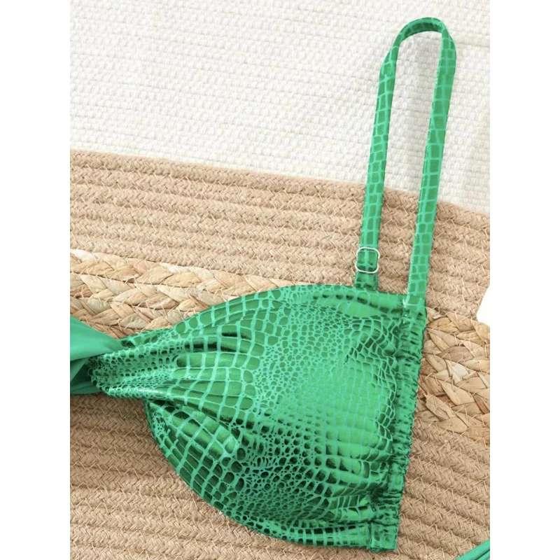 2025New Solid Color Shiny Fashion Gathered Backless Bikini Women's Two-Piece Swimsuit