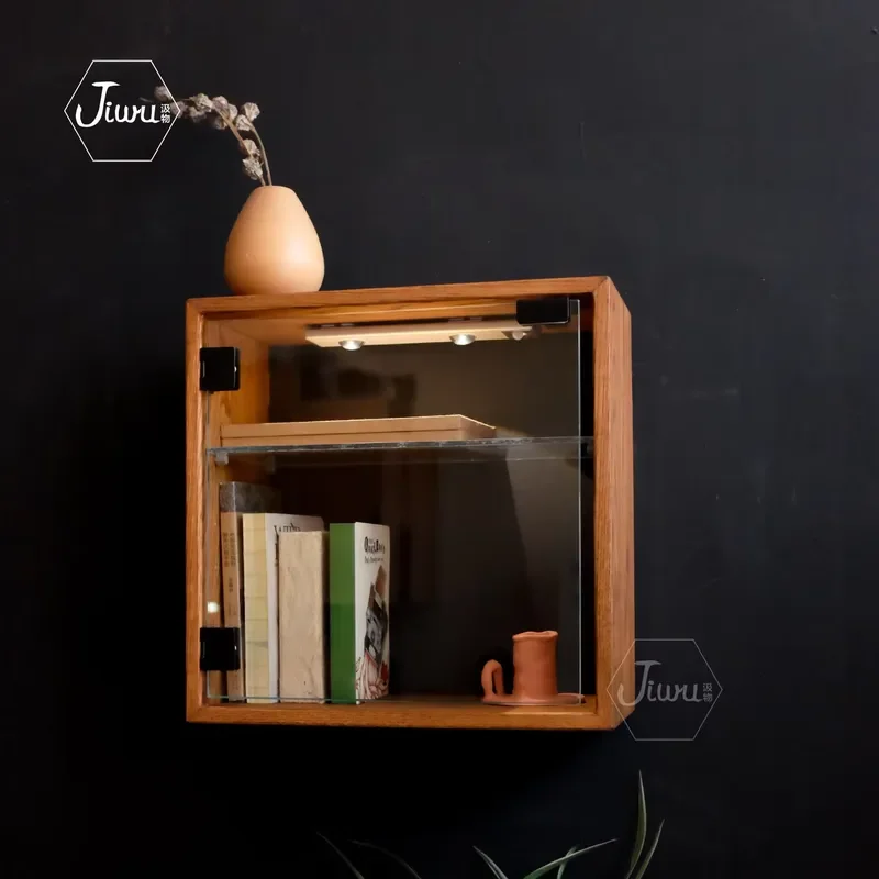 for Drawing Glass Door Hanging Red Oak Display Locker Shelf Bookcase