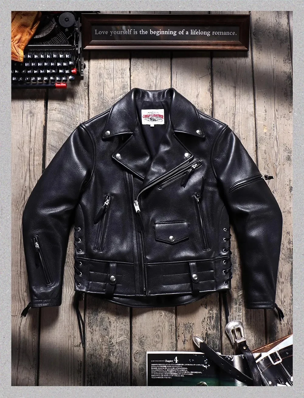 YR Shop Wholesales.Mens Heavy 1.5mm natural leather jacket.Brand new motor Rider cowhide coat.high quality cloth.real