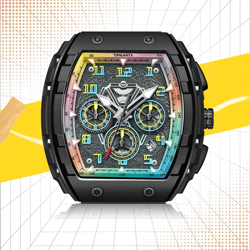 Timeartx 5001 جودة عالية Tonneau ساعة مزدوجة كبيرة 30 متر مقاوم للماء مضيئة الأيدي ساعة اليد الرجال كرونوغراف كوارتز التقويم