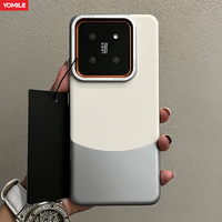 Luxury Double Color Plain Leather Matte Phone Case for Xiaomi 15 14 13 Pro Metal Lens Protection Splice Hybrid Shockproof Cover