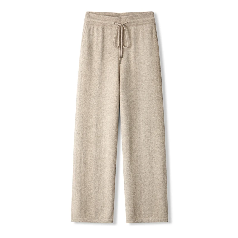 Autumn and Winter Thick Men's High Waist Small Foot Pants 100% Merino Wool Knitted Pants Casual Fashion Solid Color Warm Pants