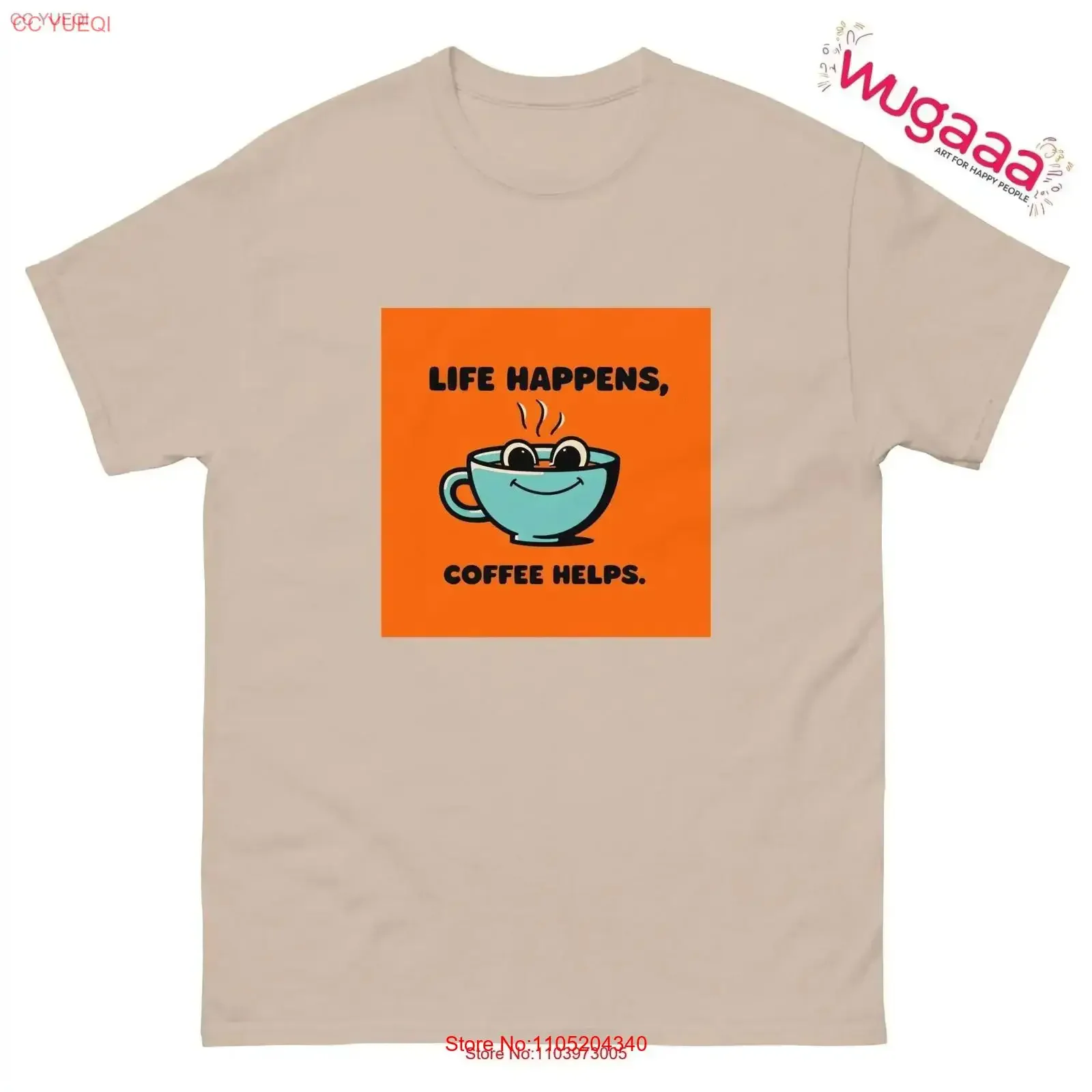

Life Happens Coffee Helps T Shirt Cheery Cup Positive Vibes Encouraging Quote Smile Lover vintage Washed Unisex Casual