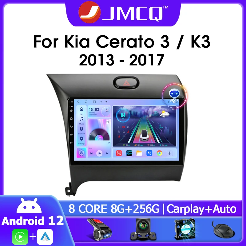 

JMCQ Android 12.0 Car Radio For Kia K3 Cerato Forte 2013-2017 3 YD Tuner Multimidia Video Player GPS Navigaion Head Unit 4G+WIFI