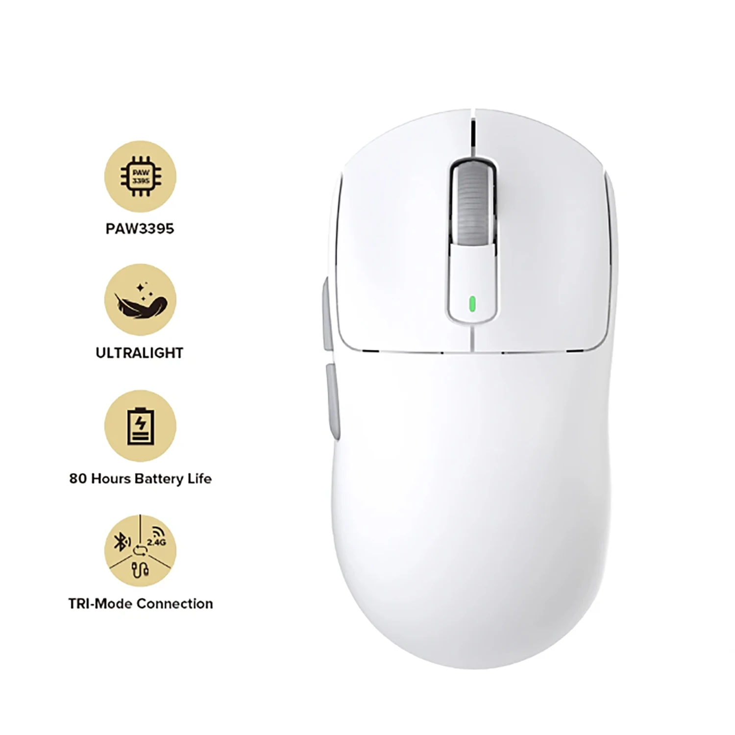 

White Wireless Gaming Esports Mouse 55g 26000DPI 6 Buttons Optical PAM3395 Computer Mice For Laptop PC