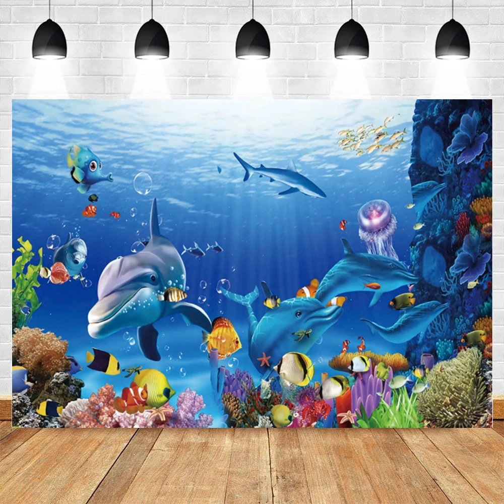 Baby 1st Birthday Bluey Photography Backdrop Undersea World Shark Newborn Baby Shower Photographic Background Photo Booth Studio