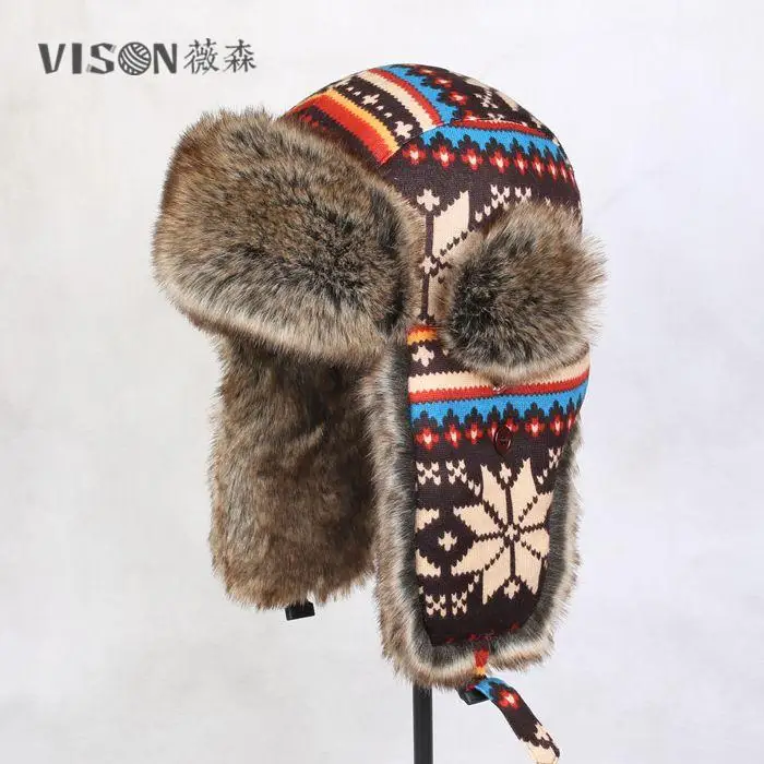 

Outdoor Earflap Bomber Hats for Men Women Thick Russian Ushanka Aviator Trooper Snow Ski Berber Winter Hat Cap