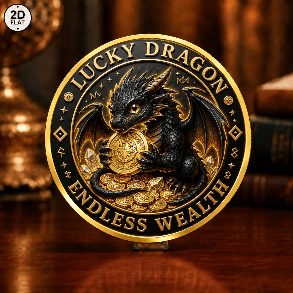 1pc Alpha Black Wolf Lucky Dragon Commemorative Coin 2D Print Prosperity Guardian Endless Wealth Souvenir Coin Good Luck Items