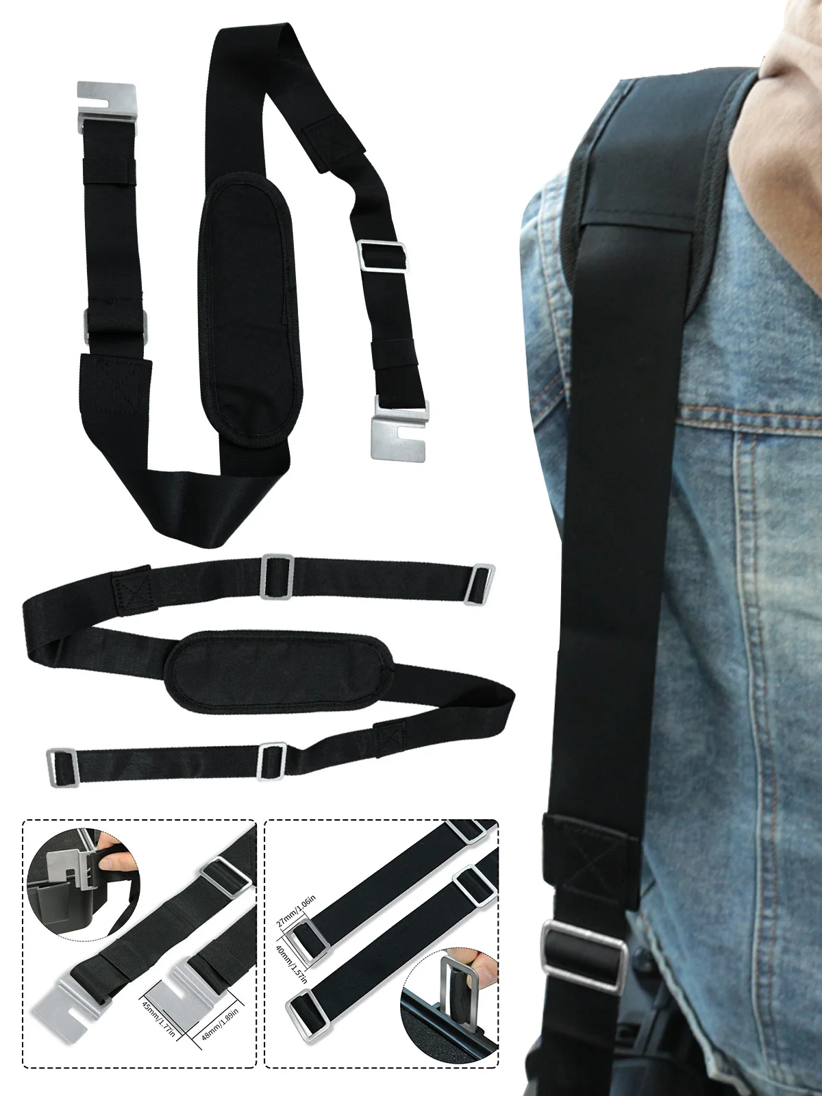 2 types de bretelles noires pour boîte à outils, sangle à bandoulière simple durable, accessoire pour boîte à outils (solo sangle)