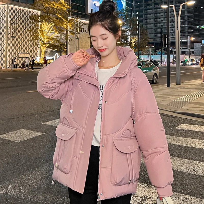

Women Winter Parkas Korean Hooded Bread Jacket Thick Loose Casual Warm Cotton Padded Jacket Coat Outwear 2023 New