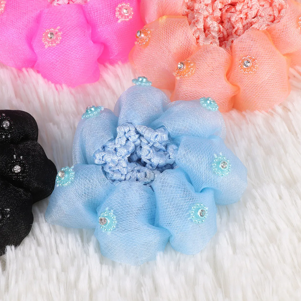 

Набор из 5 штук: Эластичные сетчатые шапочки-снуды с оборками для танцевальных выступлений, аксессуары для сцены, формальный стиль, разные цвета