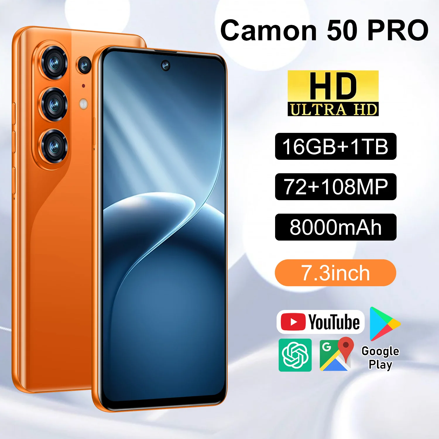 2026 HOT JCTKJ Camon 50 Pro 7.3inch HD Global Edition Original Smart Dual Card 8000mAh Battery Facial Recognition Function