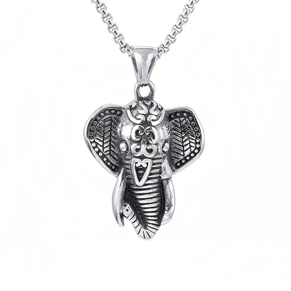 

Vintage Stainless Steel Lucky Elephant Head Charm Pendant Necklace Chains
