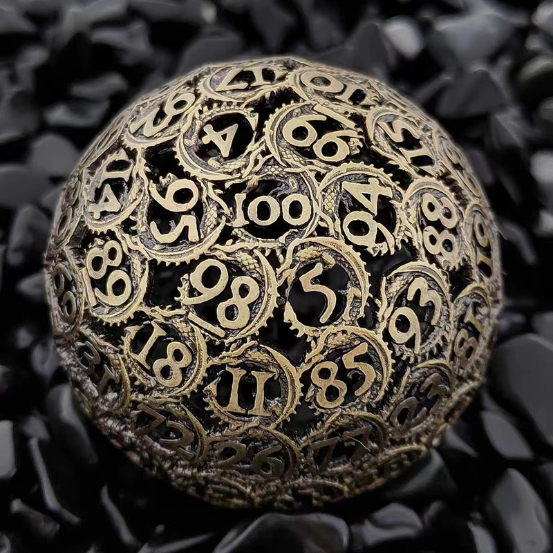 50mm Pure Copper Flying Dragon Hollow 100 sides Dice DND Metal D100 Round Dice For RPG Outdoor Sports Entertainment Props