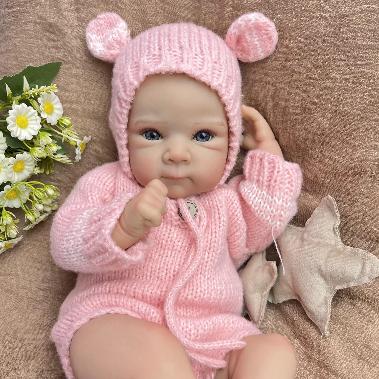 18 inch Reborn Baby Doll Toy with Soft Cloth Body Lifelike 45 CM 3D Skin Doll with Blood Vessel Handmade Birthday Gift For Girl