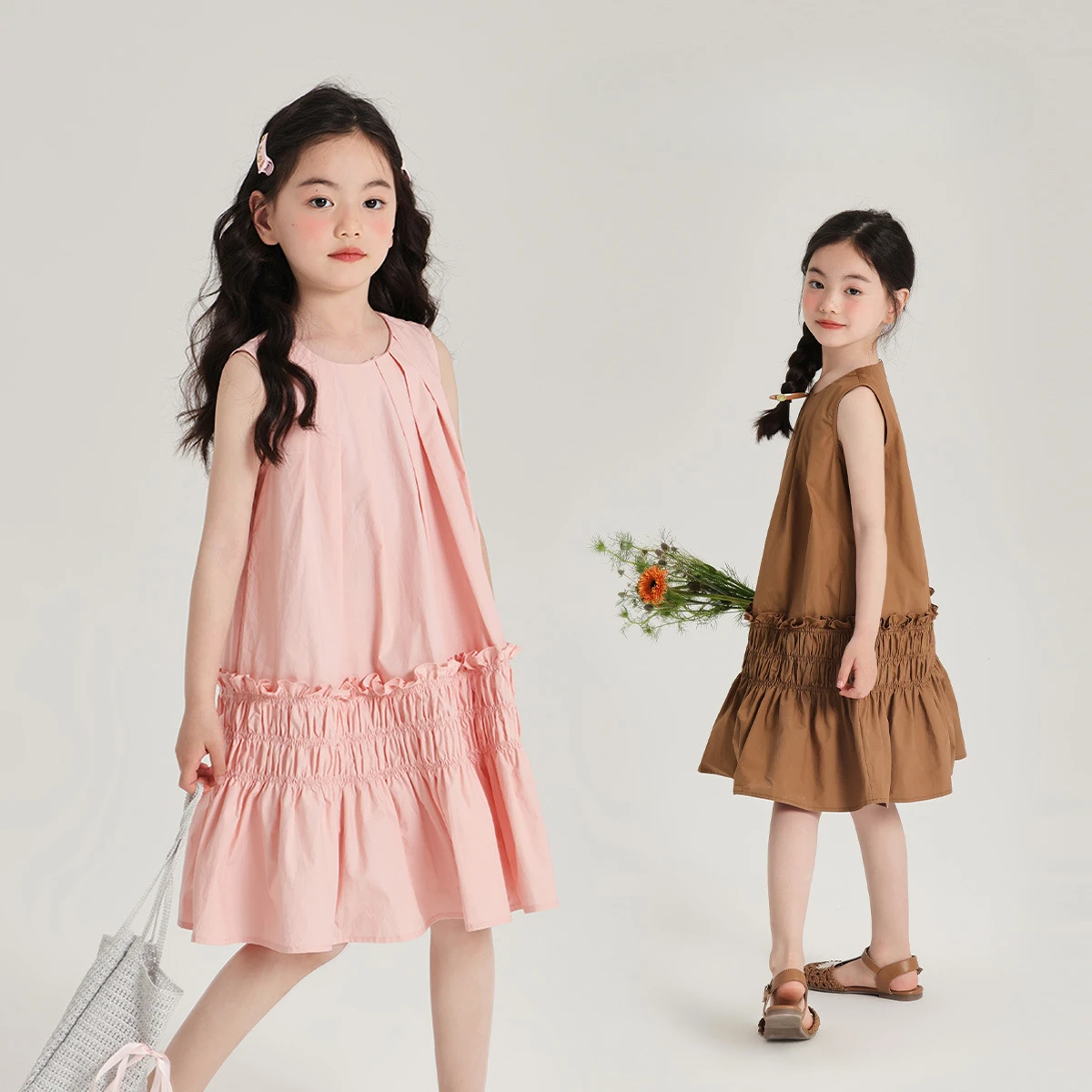 Girl Dress Simple Soft Sleeveless Cotton Girls Dress 2024 Summer New Casual Loose Girls Dress Skin-friendly Solid Skirts