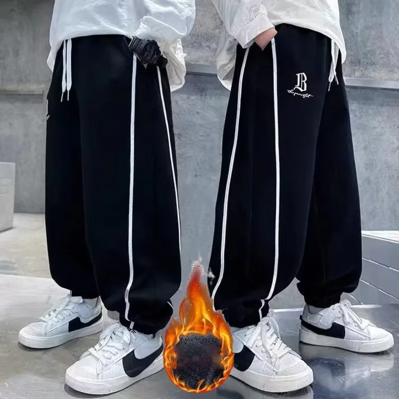 New Plush Boys\' Autumn Pants Boys\' Pants Mid To Big Kids\' Spring And Autumn Sports Leisure Time Pants Handsome And Trendy