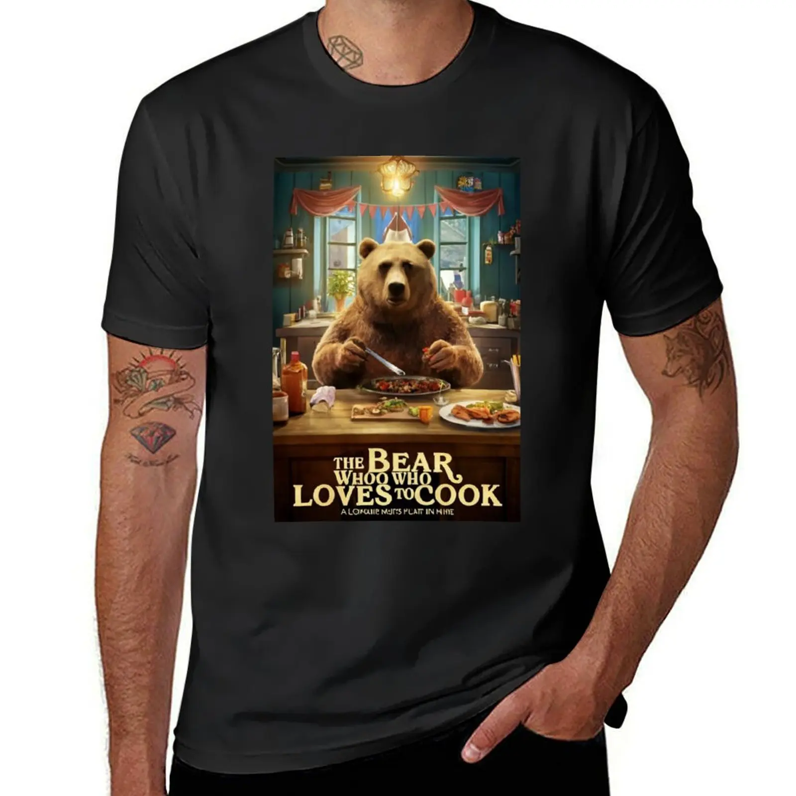 A kitchen apron with a Bear T-Shirt customs blacks cute tops mens clothing