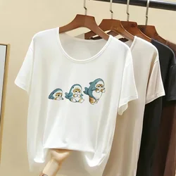 Funny T Shirts for Woman Cartoon Shark Cat Print T-shirts Y2K Tops Ropa De Mujer Harajuku Tees Femme