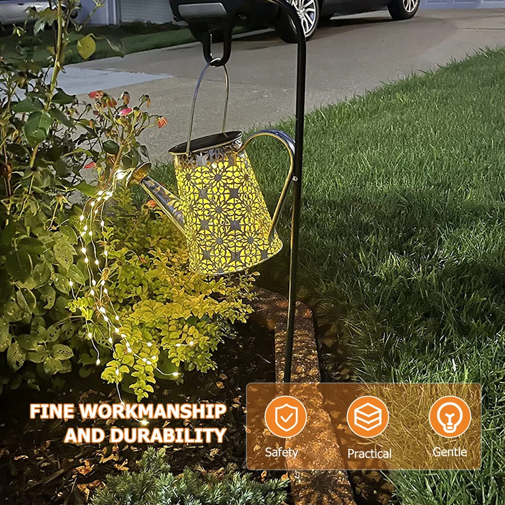 

Elegant Solar Waterfall Lights Iron Craft Kettle Light Retro Garden Outdoor Illumination