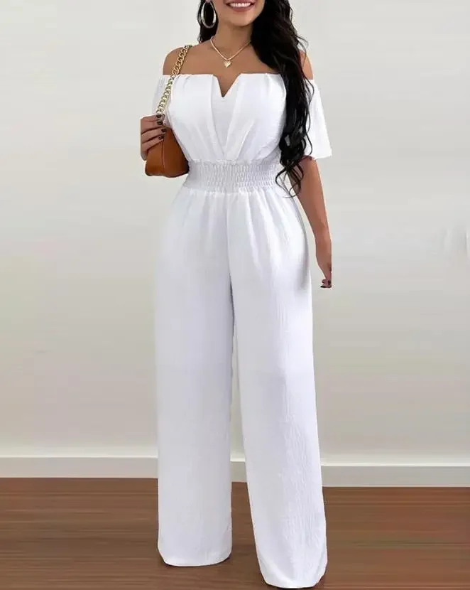 Summer Elegant Off Shoulder Women\'s Jumpsuit 2024 Fashion Trend Casual Short Sleeve Wide Leg Pants Jumpsuits for Women Overalls