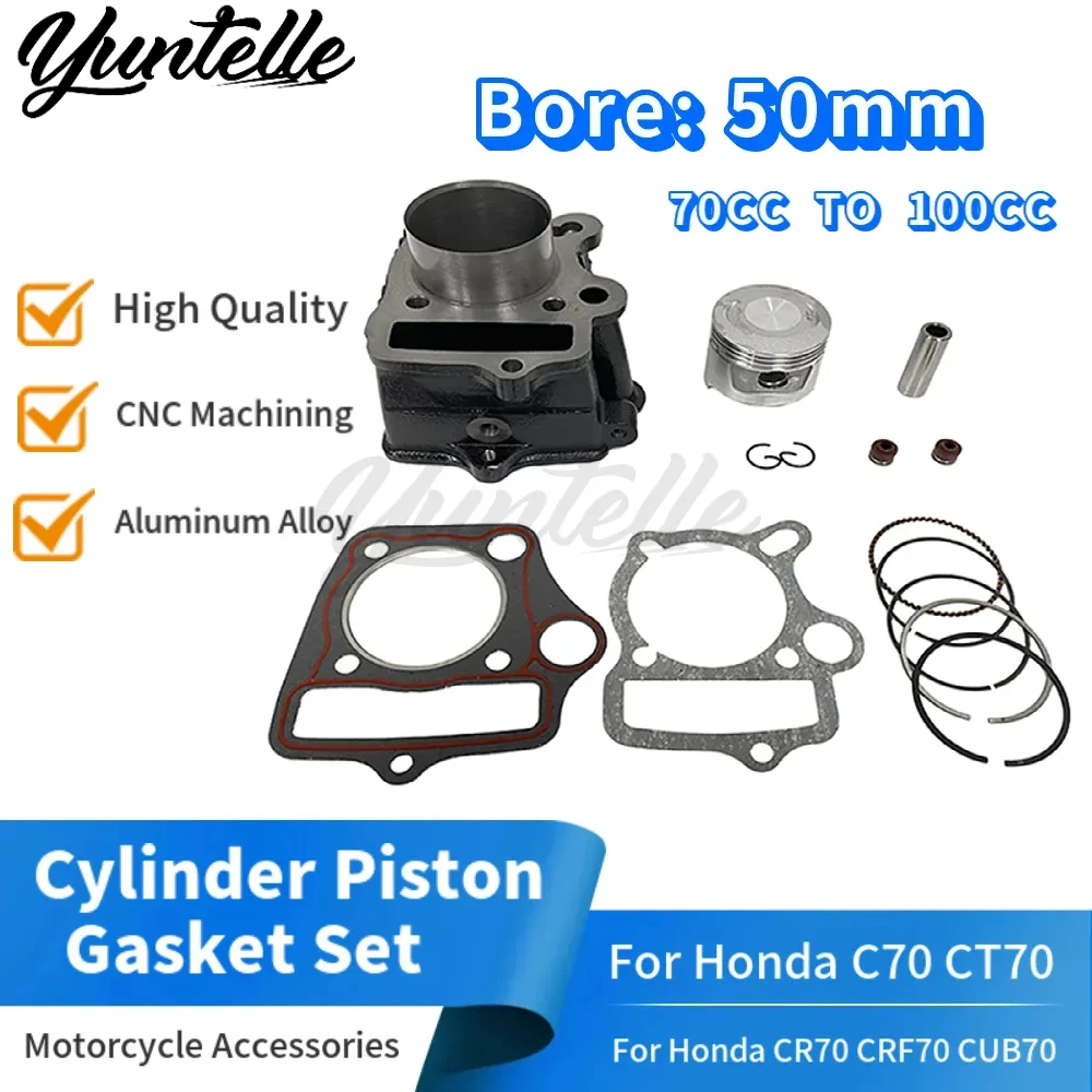 50mm Bore Cylinder Block Piston Ring Gasket Kit For Honda C70 CT70 CR70 CRF70 CUB70 JH70 70cc Upgrade to 100cc Motor Accessories