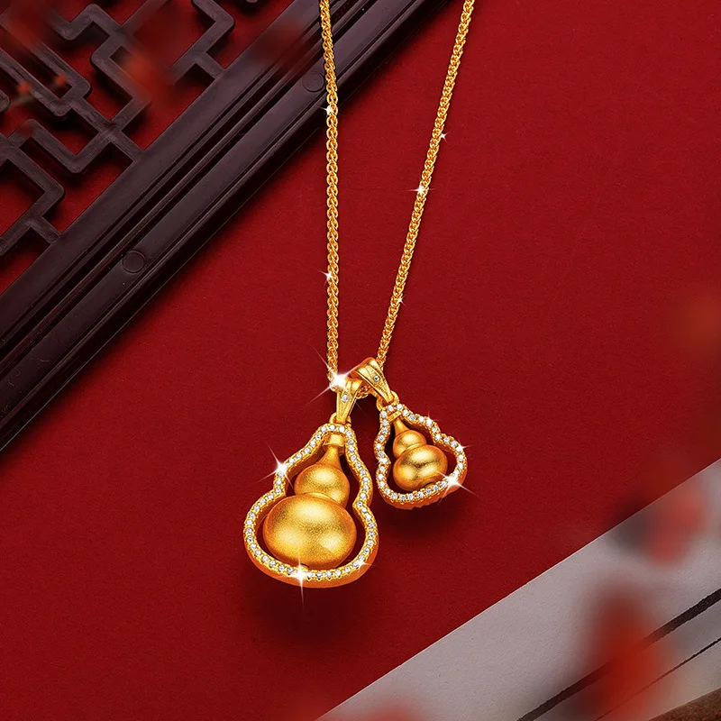 Rotatable double gourd folding pendant necklace gift 9999gold