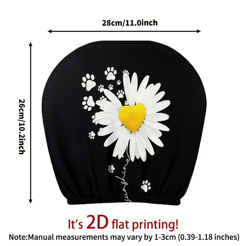 Black Background Daisy Heart Paw Print Pattern Car Headrest Cover Ideal for Travel Daily Commute Car Interior Decoration