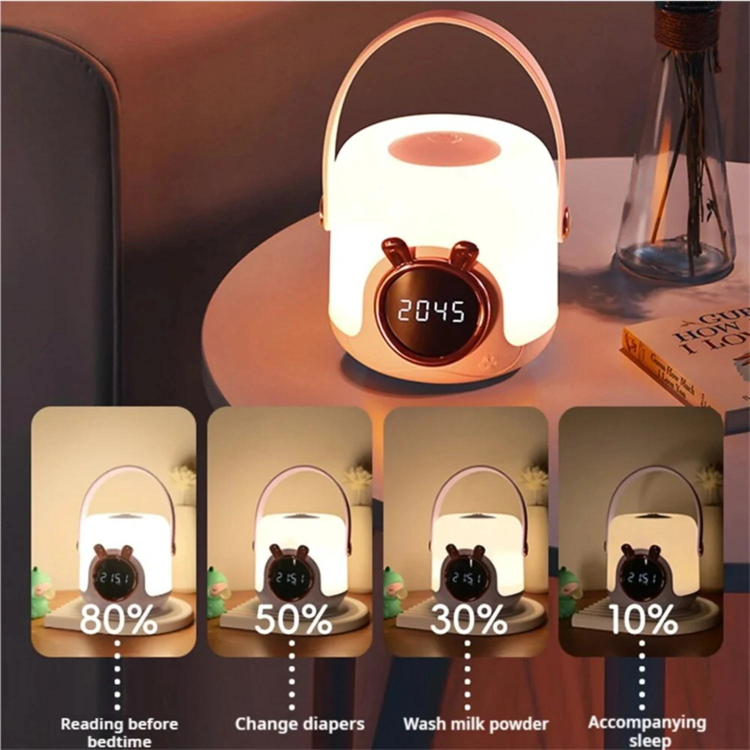 USB Charging Smart Remote Control Digital Display Alarm Clock with Cute and Adorable Pet Night Light for Enhanced Eye Protection