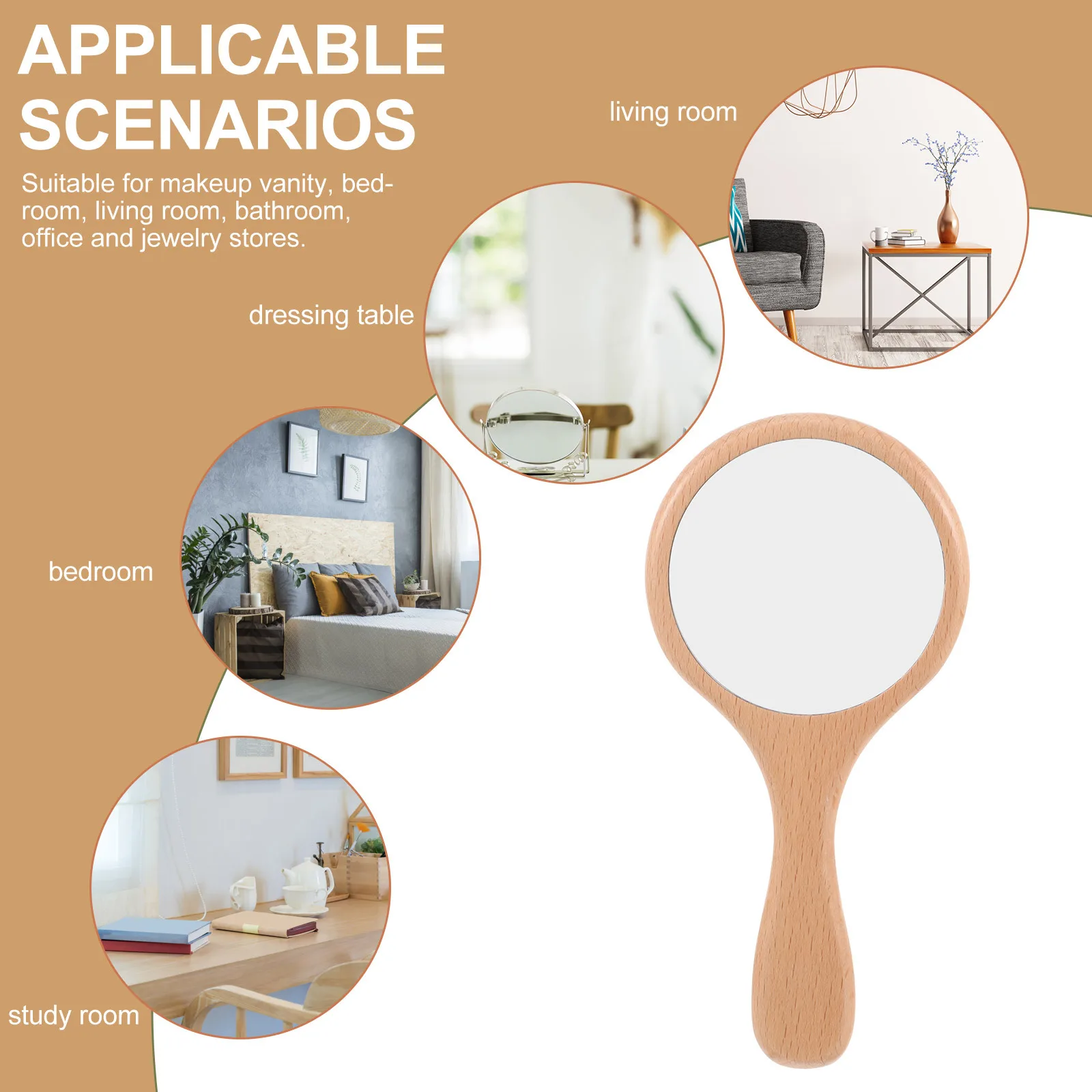 กระจกมือถือแบบพกพาทำจากไม้ กระจกขนาดเล็กน้ำหนักเบาสำหรับการเดินทาง ทริปธุรกิจ และการใช้งานในชีวิตประจำวัน กระจกมือถือสำหรับการเดินทาง