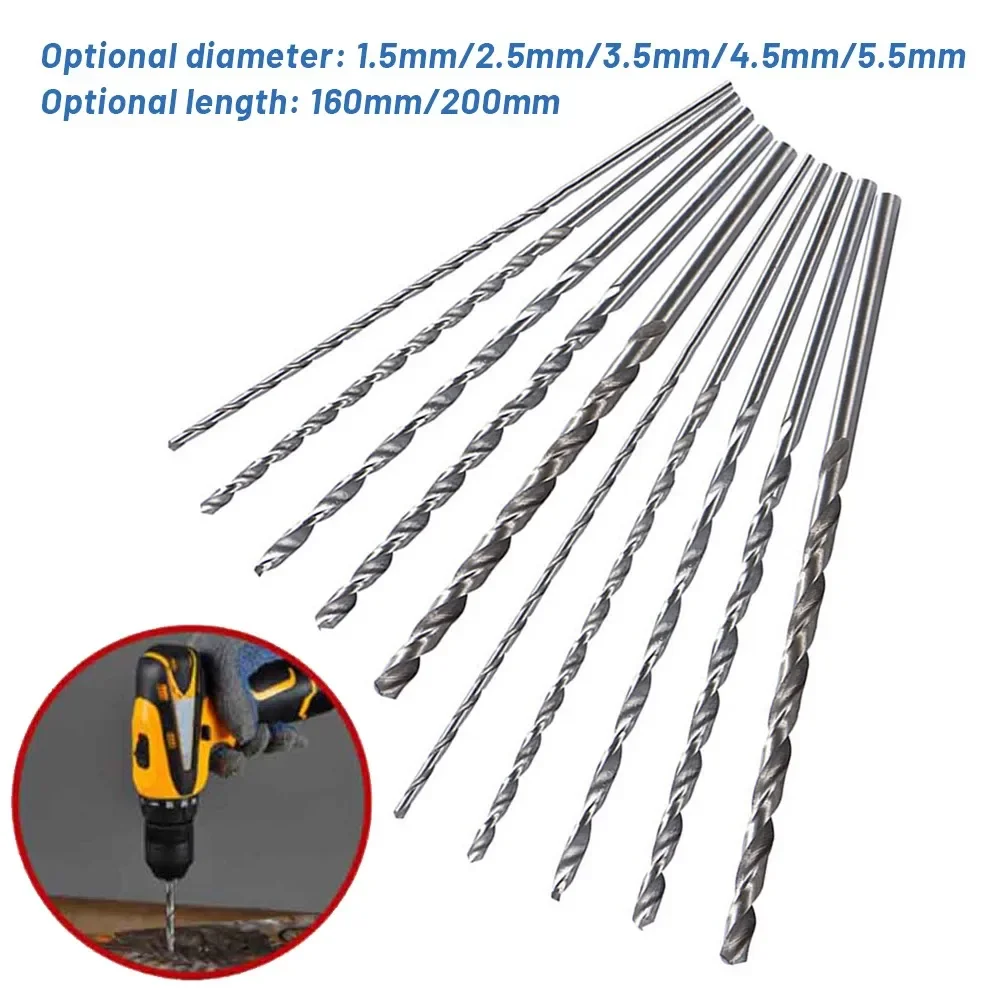 160/200mm Extra Long High Speed Steel Drill Bit 1pc Round Shank Straight Shank Drill 1.5-5.5mm For Metal Wood Hole Cutter Tools