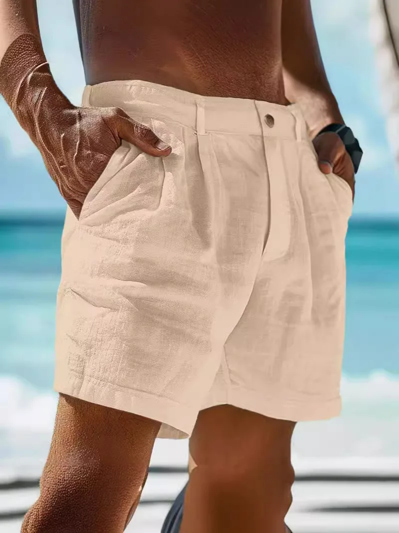 

New Men's Cotton Linen Shorts Pants Male Summer Breathable Solid Color Linen Trousers Beach Shorts Fitness Streetwear