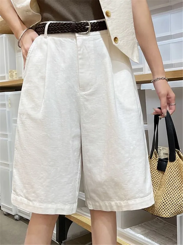 Plones informs de lino y aodón de cinco puntos para mujer, de cintura alta y pierna ancha, hoados, versátiles y de...